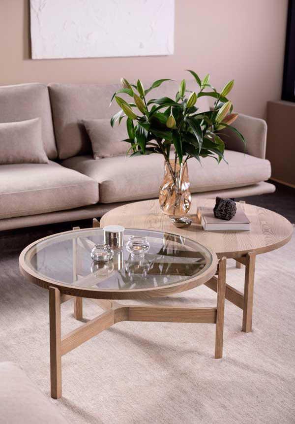 Pyöreä sohvapöytä Optic puukannella 76 x 36 cm, saarni C20