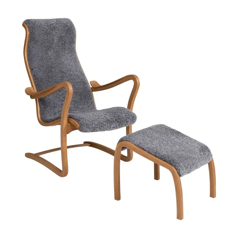 Lepotuoli Torparen, tammi, lampaannahka, Grey