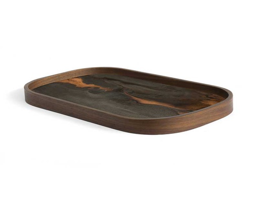 [ETHNI-20469/F3377] Tarjotin Bronze Organic Glass, rectangular L